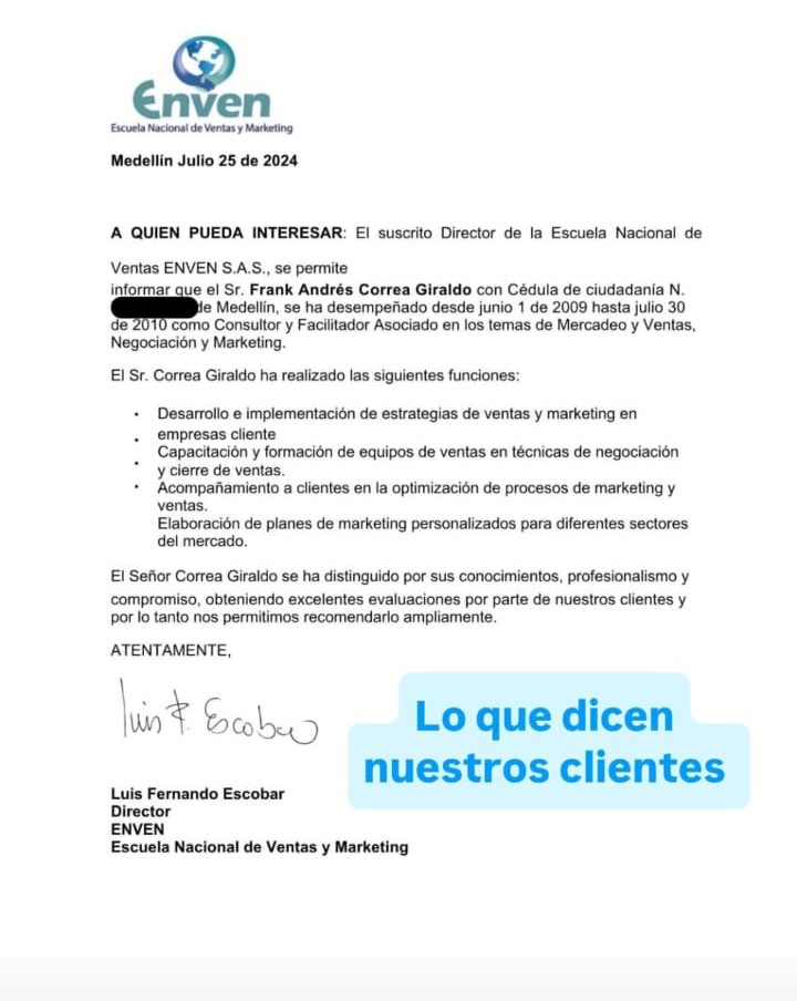 Recomendación de Enven Escuela Nacional de Ventas y Marketing
